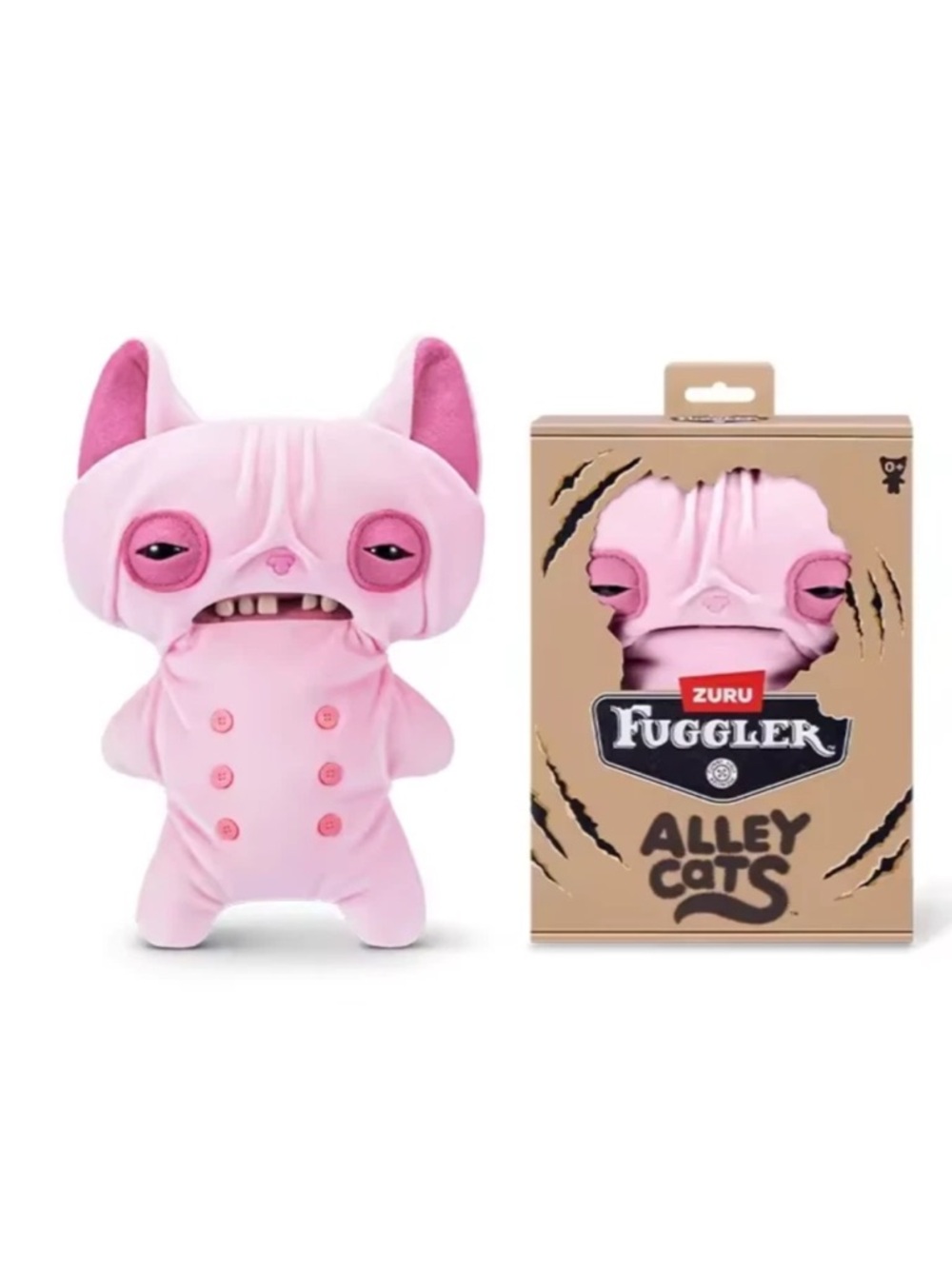 New Fuggler Alley Cats Wrinkle McStinkles Plush Sphinx 9" Plush Toy Pink Zuru
